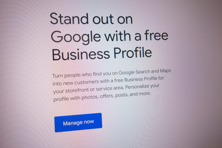 konskie, poland april 27, 2022: information about free google business profile displayed on laptop