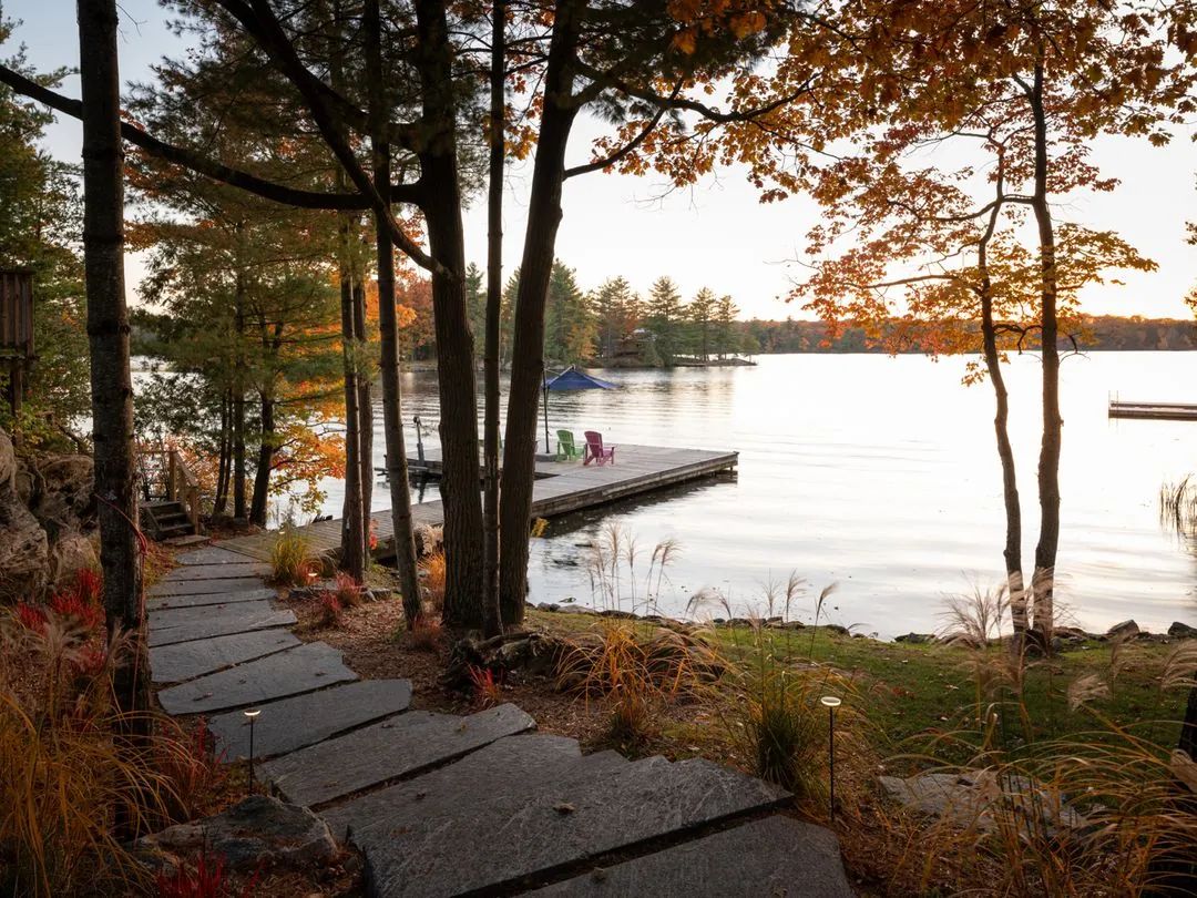 Stone walkway to a dock